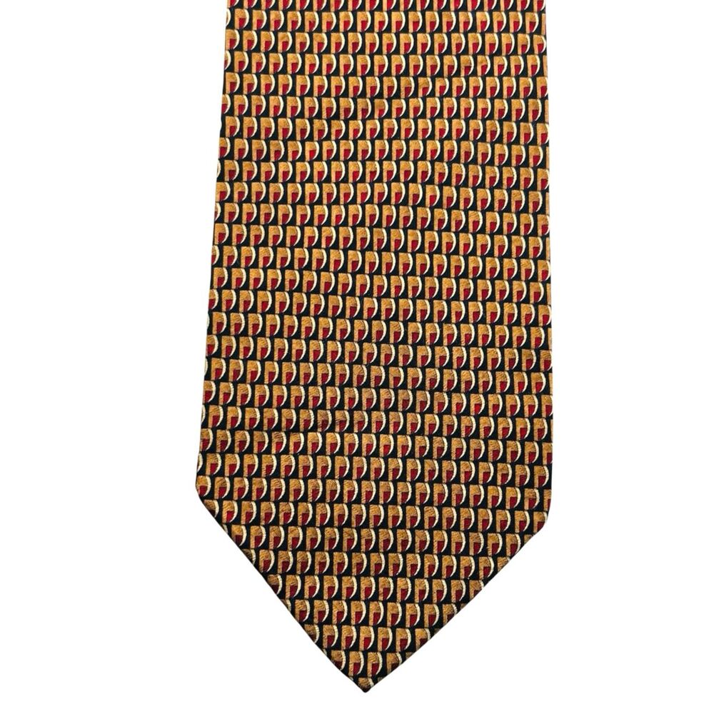 100% Silk Necktie Gold Red & Black Designer Geometric 60.5"X4" Daniel De Fasson